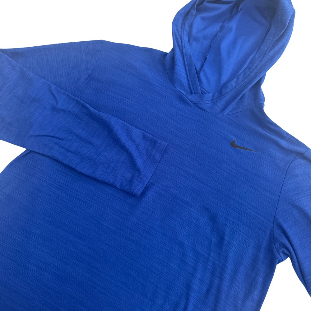 Nike Mens Dri-FIT Heathered Light Hoodie Blue Large Pullover Activewear